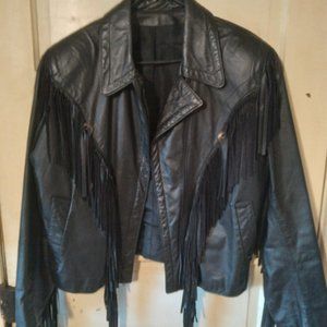 FRINGED BLACK LEATHER JACKET